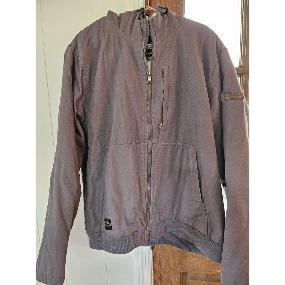 Mens Skechers Brand Grey Canvas Sherpa Lined Large Jacket